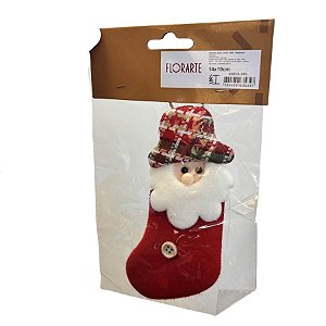 Enfeite Para Pendurar de Natal - Papai Noel Artesanal - Meia Vermelha - 14x10cm - 1 unidade - Rizzo