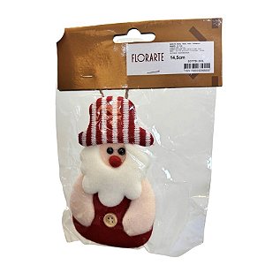 Enfeite Para Pendurar de Natal - Papai Noel Artesanal - Vermelho Branco - 14,5x8cm - 1 unidade - Rizzo