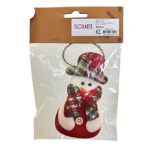 Enfeite Para Pendurar de Natal - Boneco de Neve Artesanal - Cachecol Vermelho - 14,5x7cm - 1 unidade - Rizzo