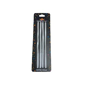 Vela Metalizada Torcida - Branca - 15cm - 4 unidades - Silver Festas - Rizzo