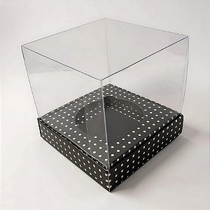 Caixa Mini Bolo G (8cm x 8cm x 8cm) Preto com Bolinhas Brancas - 10 unidades - Assk - Rizzo
