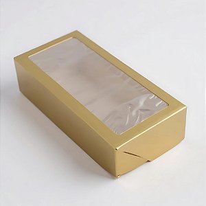 Caixa Retangular com Visor VG (27x11x5cm) Ouro - 20 unidades - Assk - Rizzo