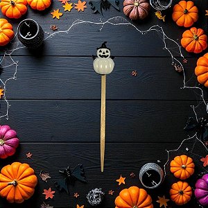 Pick Decorativo De Hallowen - Abobóra Com Chapéu - Branco - 8cm - 10 unidades - Rizzo