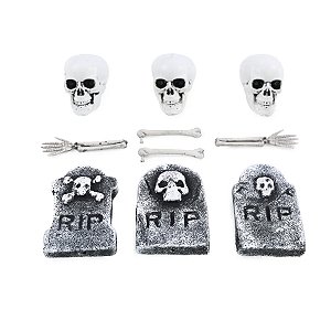 Enfeite Decorativo Halloween - Lápide com Esqueletos - 12cm - 10 unidades - Cromus - Rizzo
