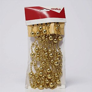 Decoração de Natal Cordão Com Bolas Brilhantes - Ouro - 2,70m - 1 unidade - Cromus - Rizzo