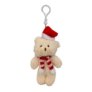 Chaveiro Urso de Pelúcia com Cachecol e Touca - Branco - 15cm - 1 unidade - Rizzo