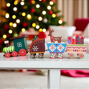 Enfeite de Madeira de Natal Trem - Rena e Presentes - 18,5cm - 1 unidade - Rizzo