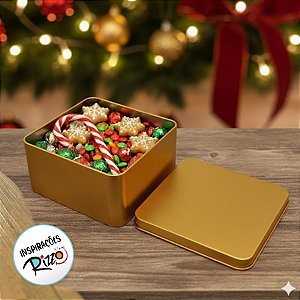 Lata de Metal Quadrada - Dourado - 11x11x5cm - 1 unidade - Rizzo