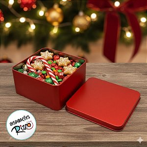 Lata de Metal Quadrada - Vermelho - 11x11x5,5cm - 1 unidade - Rizzo
