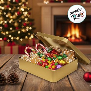 Lata de Metal Quadrada - Dourado - 19,5x19,5x5,5cm - 1 unidade - Rizzo