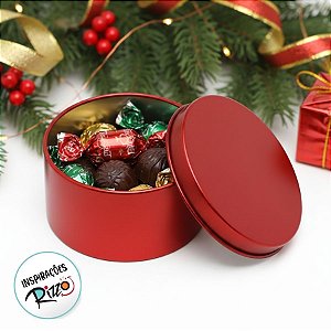 Lata de Metal Redonda - Vermelho - 7,5x7,5x4,5cm - 1 unidade - Rizzo