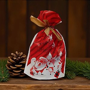 Saco Para Presente Decorado - Trio Natalino Vermelho - 15x23cm - 50 unidades - Rizzo