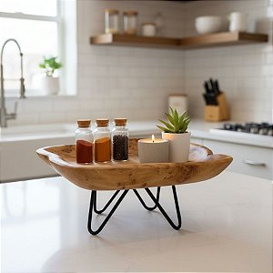 Mini Mesa de Madeira Rústica Orgânica - 26x21x10,5cm - 1 unidade - Rizzo