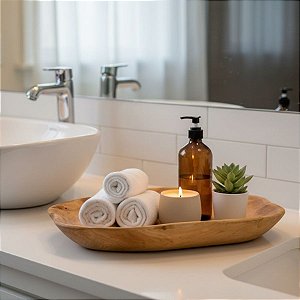 Bandeja Decorativa em Madeira Natural Formato Orgânico - 44x27,5x4cm - 1 unidade - Rizzo