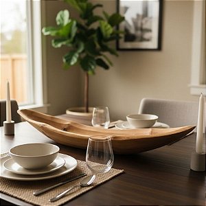 Bandeja Decorativa em Madeira Natural Formato Canoa - 56x13x8cm - 1 unidade - Rizzo
