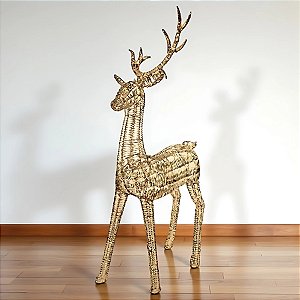 Enfeite Decorativo de Natal - Rena de Metal Gigante com Led - Ouro- Ouro - 270x66x138cm - 1 unidade - Cromus - Rizzo
