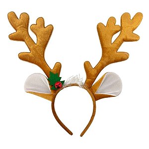 Tiara de Natal Chifre Rena - Marrom e Branco - 30x32x1,5cm - 1 unidade - Cromus - Rizzo