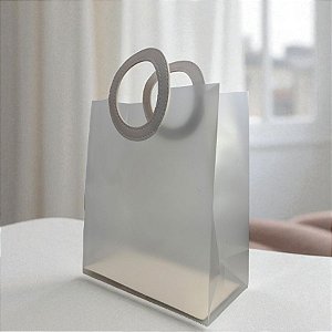 Sacola Transparente Fosca PVC com Alça Redonda de Couro Branco - 32x26x11cm  - 1 unidade - Rizzo
