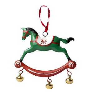 Enfeite Para Pendurar de Natal - Cavalo Verde com Guizo - 7x8x1cm - 1 unidade - Cromus - Rizzo