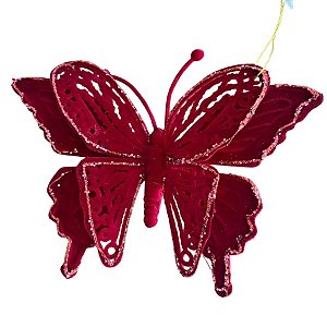Enfeite Para Pendurar de Natal - Borboleta Glitter Vinho - 14x12x6cm - 1 unidade - Cromus - Rizzo