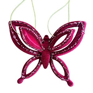 Enfeite Para Pendurar de Natal - Borboleta Glitter Vinho - 10,5x8,5x3cm - 1 unidade - Cromus - Rizzo