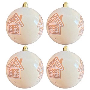 Bolas de Natal - Bege com Ginger  Branco/Bege/Marrom - 10x10cm   - 4 unidades - Cromus - Rizzo