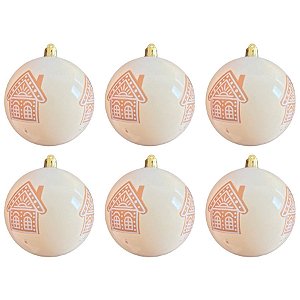 Bolas de Natal - Bege com Ginger  Branco/Bege - 8x8cm   - 6 unidades - Cromus - Rizzo