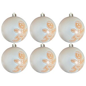 Bolas de Natal - Bege com Ginger  Branco/Bege - 8x8cm   - 6 unidades - Cromus - Rizzo