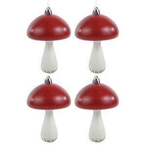 Enfeite Para Pendurar de Natal - Cogumelo Vermelho/Branco - 20cm - 4 unidades - Cromus - Rizzo