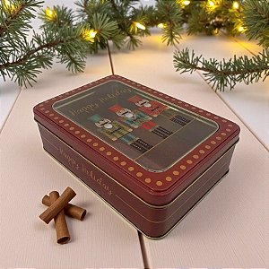 Lata De Metal De Natal Com Visor - Happy Holiday - 19x13x5,7cm - 1 unidade - Rizzo