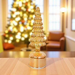 Enfeite Decorativo de Natal com Luz e Movimento - Árvore Giratória Dourada Clara - 30x9cm - 1 unidade - Rizzo