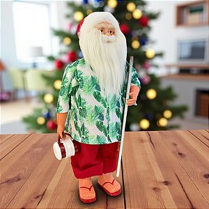 Papai Noel Decorativo em Pé Surfista - Verde e Vermelho - 45cm - 1 unidade - Rizzo