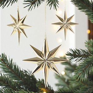 Enfeite Para Pendurar de Natal - Estrela Ouro 8 Pontas - 12x10cm - 1 unidade - Cromus - Rizzo