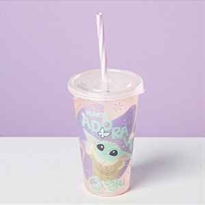 Copo de Plástico com Tampa e Canudo - Grugu - Star Wars - 500ml - 1 unidade - Disney Original - Rizzo