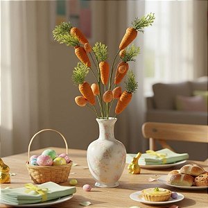 Pick Decorativo de Páscoa - Cenouras e Ovinhos Laranja - 62cm  - 1 unidade - Rizzo