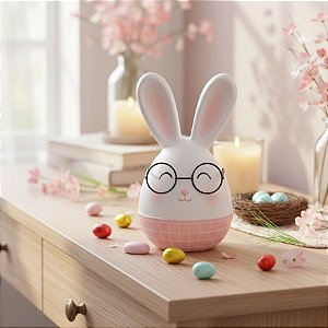 Enfeite decorativo de Páscoa em Resina - Coelho com Óculos - Rosa - 16,5x8cm - 1 unidade - Cromus - Rizzo
