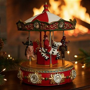 Cenário De Natal - Carrossel com Som , Luz e Movimento - 10,5x10,5x15cm - RZO02314 - 1 unidade - Rizzo