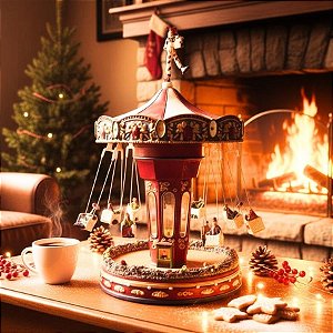 Cenário De Natal - Carrossel Flutuante com Som , Luz e Movimento - 26,5x24x28cm - RZO02306 - 1 unidade - Rizzo