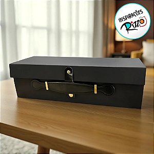 Caixa de Papel Rígido para Garrafa Retangular com Alça e Imã - Preto - 33,5x10,2x10,1cm - 1 unidade - Rizzo