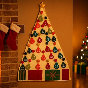 Calendário Advento de Feltro Para Pendurar - Árvore de Natal - 91x56cm - 1 unidade - Cromus - Rizzo