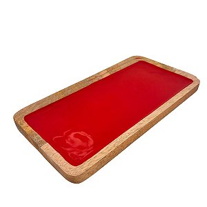 Bandeja Retangular de Madeira - Vermelho - 1,5x30,5x15,5cm - 1 unidade - Cromus - Rizzo