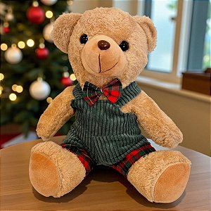 Urso de Pelúcia Bege - Roupa Verde e Laço - 25cm - 1 unidade - Cromus - Rizzo