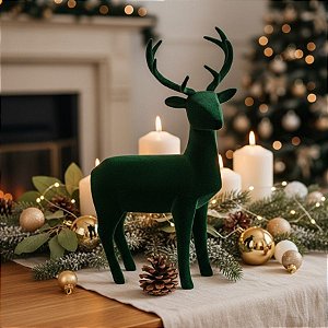Enfeite Decorativo de Natal em Veludo - Rena em Pé Verde - 40cm - 1 unidade - Rizzo