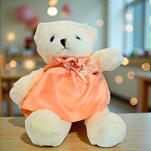 Urso de Pelúcia Branco - Vestido Rosa Claro - 14x27cm - 1 unidade - Rizzo