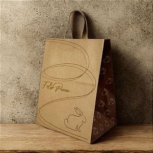 Sacola de Papel Kraft - Nat Coelho Dourado - 13,5x8x19cm - 10 unidades - Rizzo
