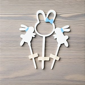 Pick Decorativo de Páscoa - Coelho Branco com Laço Azul - 6,5x20cm - 3 unidades - Rizzo