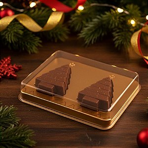 Caixa Retangular de Acetato Para Bombons 2 Cavidades Árvore de Natal - Dourado -  Ref.14400 - 10 unidades - BWB - Rizzo