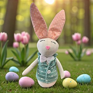 Enfeite Decorativo de Páscoa - Coelha com Roupa Verde e Bolinhas - 27cm - 1 unidade - Rizzo