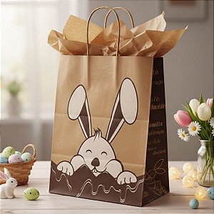 Sacola de Papel Kraft - Páscoa Coelho - 25x20x15cm - 1 unidade - Rizzo