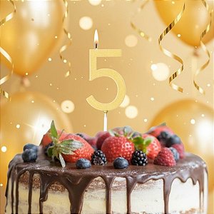 Vela Pick - Ouro - Numero 5 - 1 unidade - Regina - Rizzo